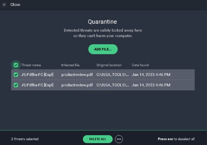 AVG Quarantine Details